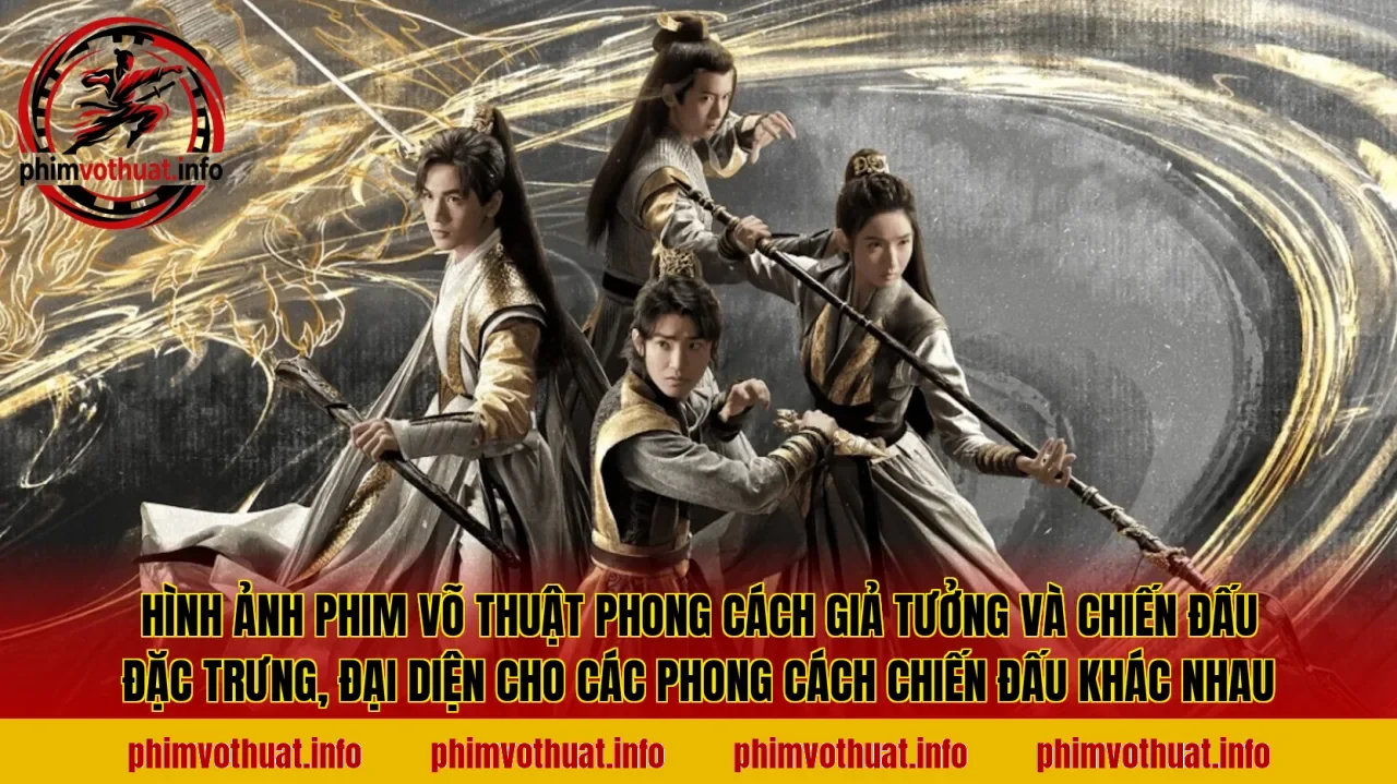 Hình ảnh phim võ thuật phong cách giả tưởng và chiến đấu đặc trưng, đại diện cho các phong cách chiến đấu khác nhau